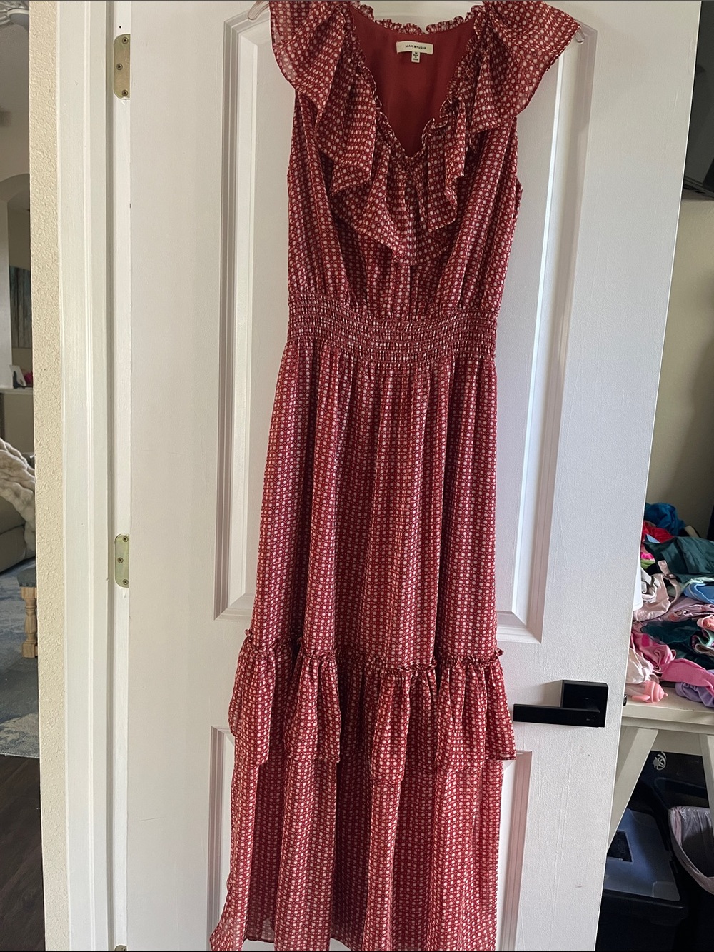 Max Studio Brick Red Ruffle Tiered Maxi Dress